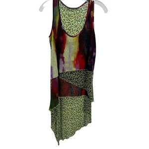 Dor Dor Couture SZ S Leopard Print Tank Top Dress Multi Color Handkerchief Hem